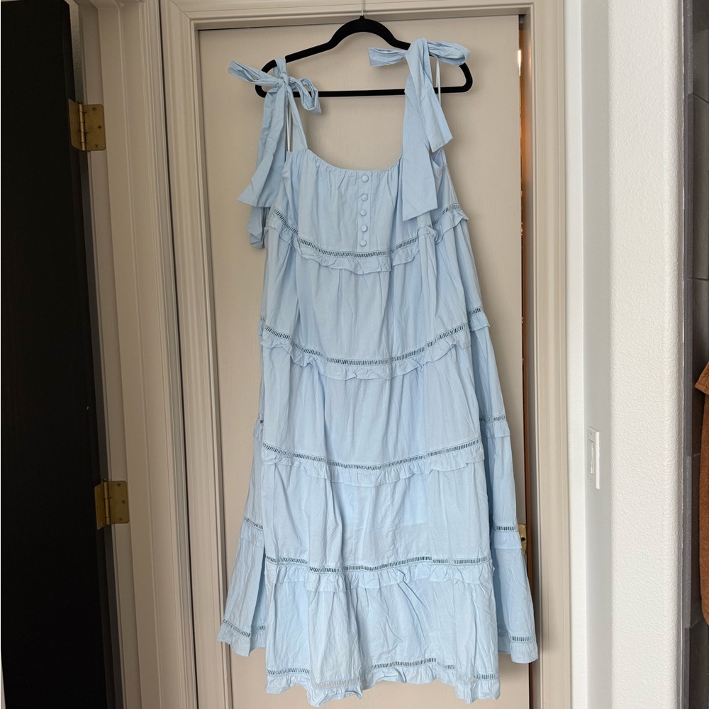 Worth collective M MARBLE Blue Tiered Ruffled Maxi Sundress